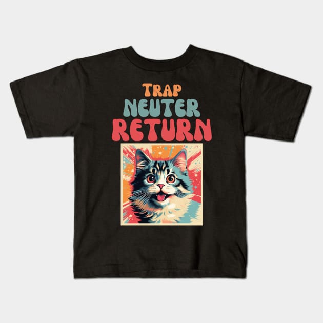 Trap Neuter Return Cat Design - Supporting Feral Cats' Welfare Kids T-Shirt by KittyStampedeCo